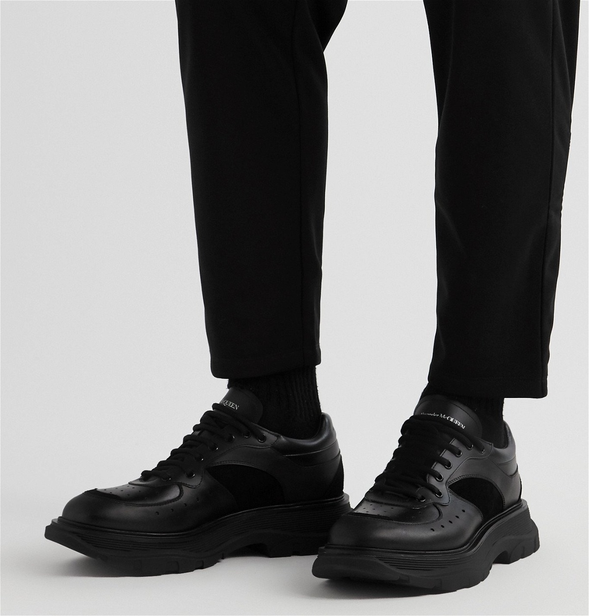 Alexander McQueen - Tread Slick Suede-Trimmed Leather Sneakers - Black ...