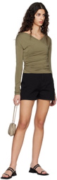 Blossom Khaki Shirred Long Sleeve T-Shirt