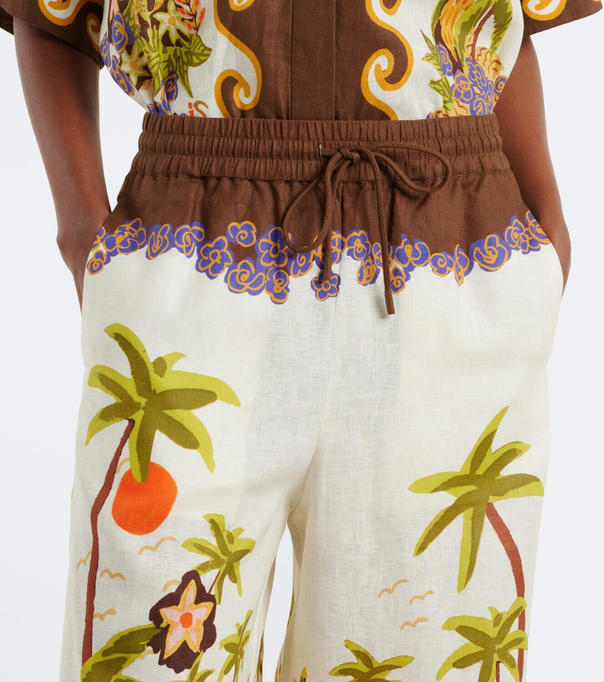 Alémais Island Cove printed linen wide-leg pants