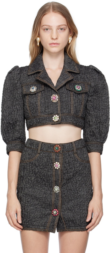 Photo: Moschino Black Crystal-Cut Denim Jacket
