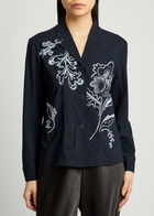 High Up to Date Floral-print Stretch-jersey Jacket Navy