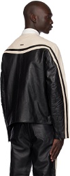 Deadwood Black & Off-White Racer Leather Jacket