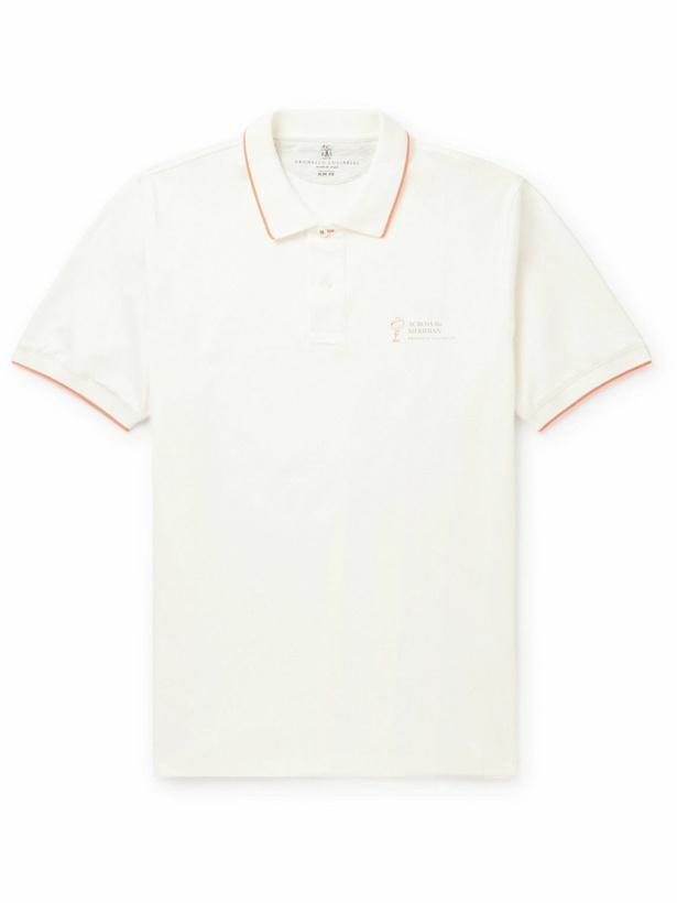 Photo: Brunello Cucinelli - Printed Cotton-Jersey Polo Shirt - White