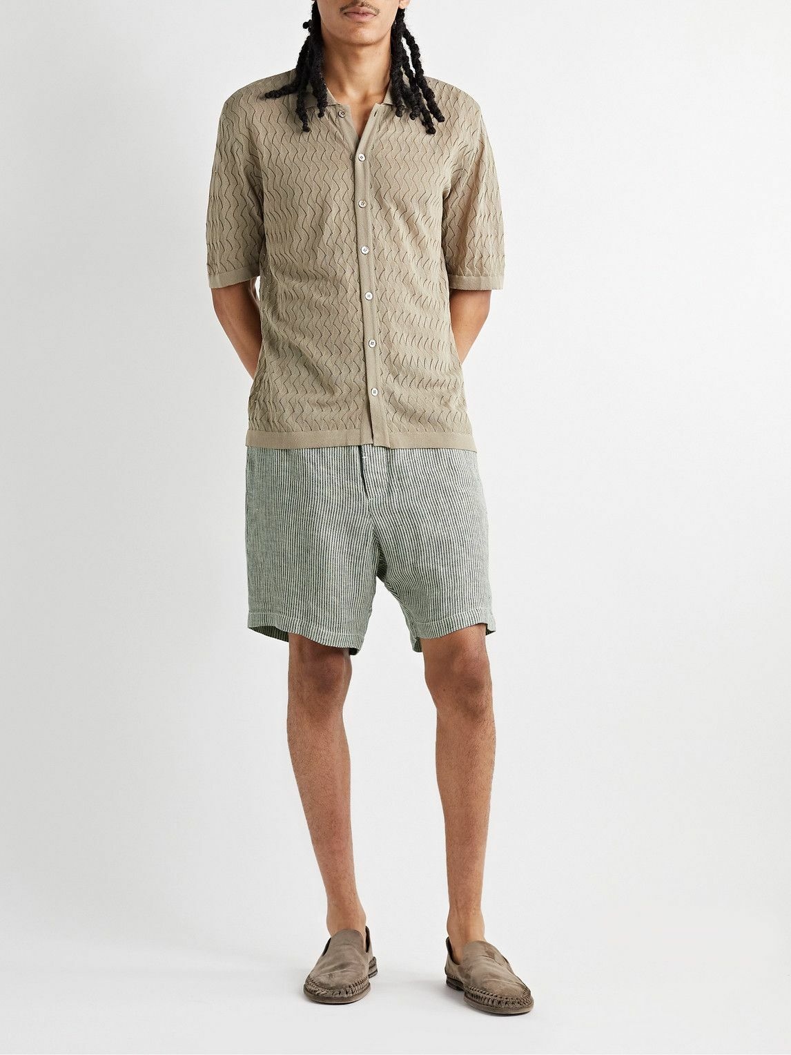 Oliver Spencer - Osborne Straight-Leg Striped Organic Linen Shorts