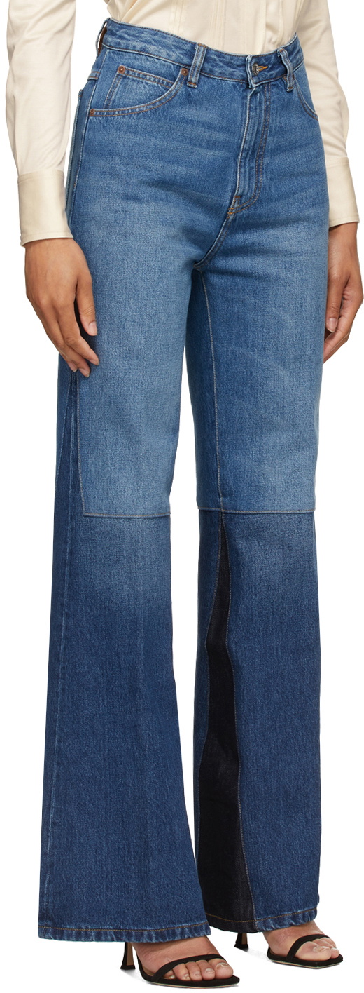 Victoria Beckham Blue Patchwork Flare Jeans