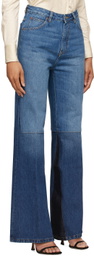 Victoria Beckham Blue Patchwork Flare Jeans