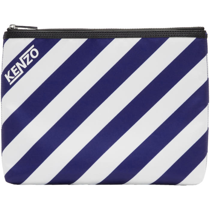 Photo: Kenzo Blue and White Striped A4 Logo Pouch