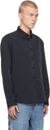 Sunspel Black Button-Down Denim Shirt