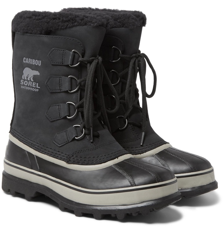 Photo: Sorel - Caribou Faux Shearling-Trimmed Waterproof Nubuck and Rubber Snow Boots - Black