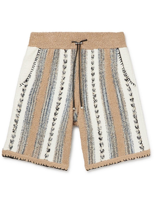 Photo: AMIRI - Straight-Leg Jacquard Cotton and Silk-Blend Bouclé Drawstring Shorts - Neutrals