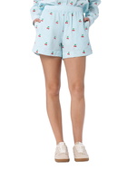 MC2 Saint Barth Woman Seersucker Striped Pull Up Shorts Meave With Cherry Patches