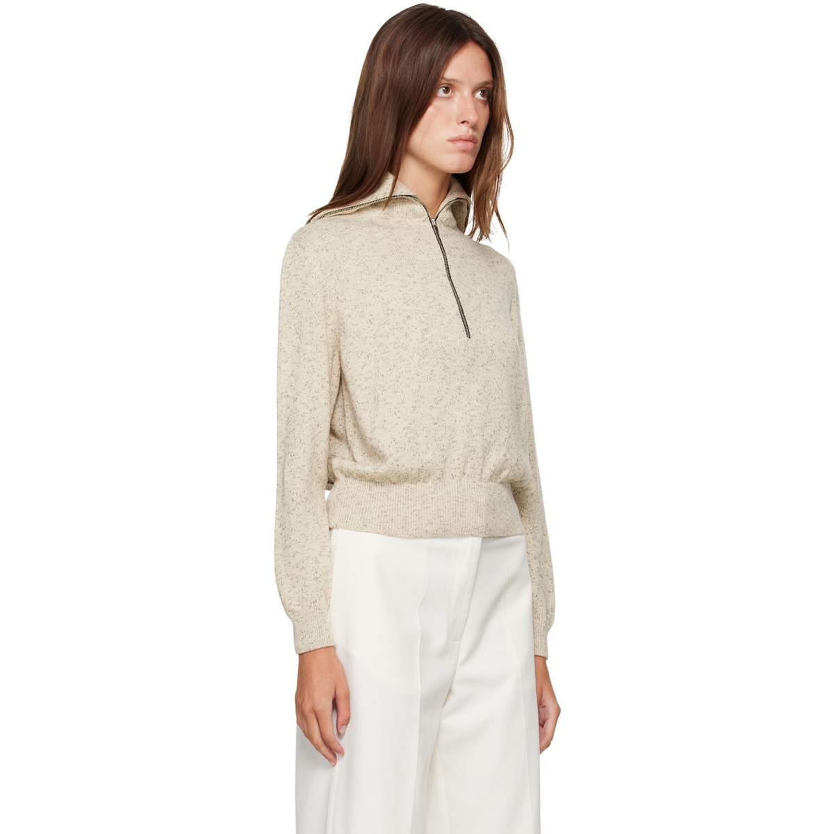 Cordera Off-White Flecked Cotton Zip-Up Sweater