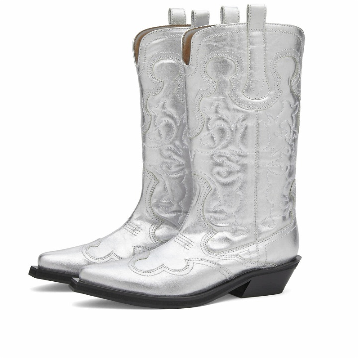 Photo: GANNI Women's Embroidered Western Boot in Silver