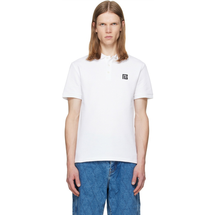Photo: BALMAIN White Embroidered Cotton Polo