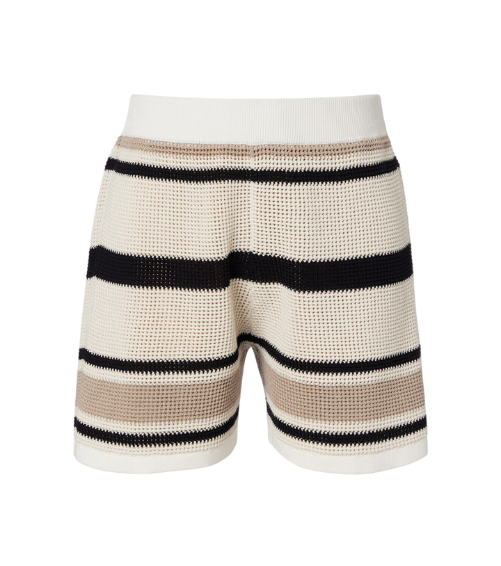 Photo: Brunello Cucinelli Open-knit striped cotton shorts
