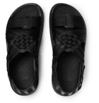 Malibu - Canyon Faux Leather-Trimmed Woven Webbing Sandals - Black