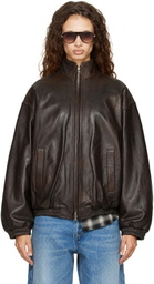 ssstein Brown Stand Collar Sheep Leather Jacket