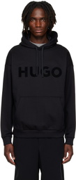 Hugo Black Oversize-Fit Cotton Terry Logo Hoodie