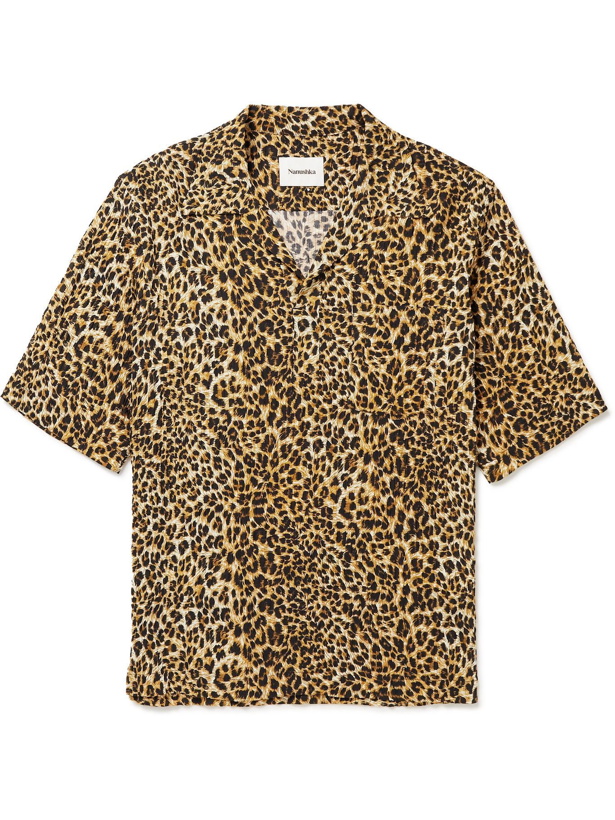 Photo: NANUSHKA - Bolen Camp Collar Pleated Leopard-Print Voile Shirt - Brown