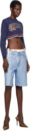 Casablanca Navy Baseball Cropped Sweater