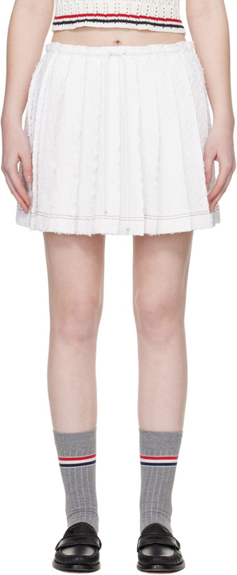 Photo: Thom Browne White Eyelash Tweed Drawstring Pleated Miniskirt