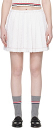 Thom Browne White Eyelash Tweed Drawstring Pleated Miniskirt