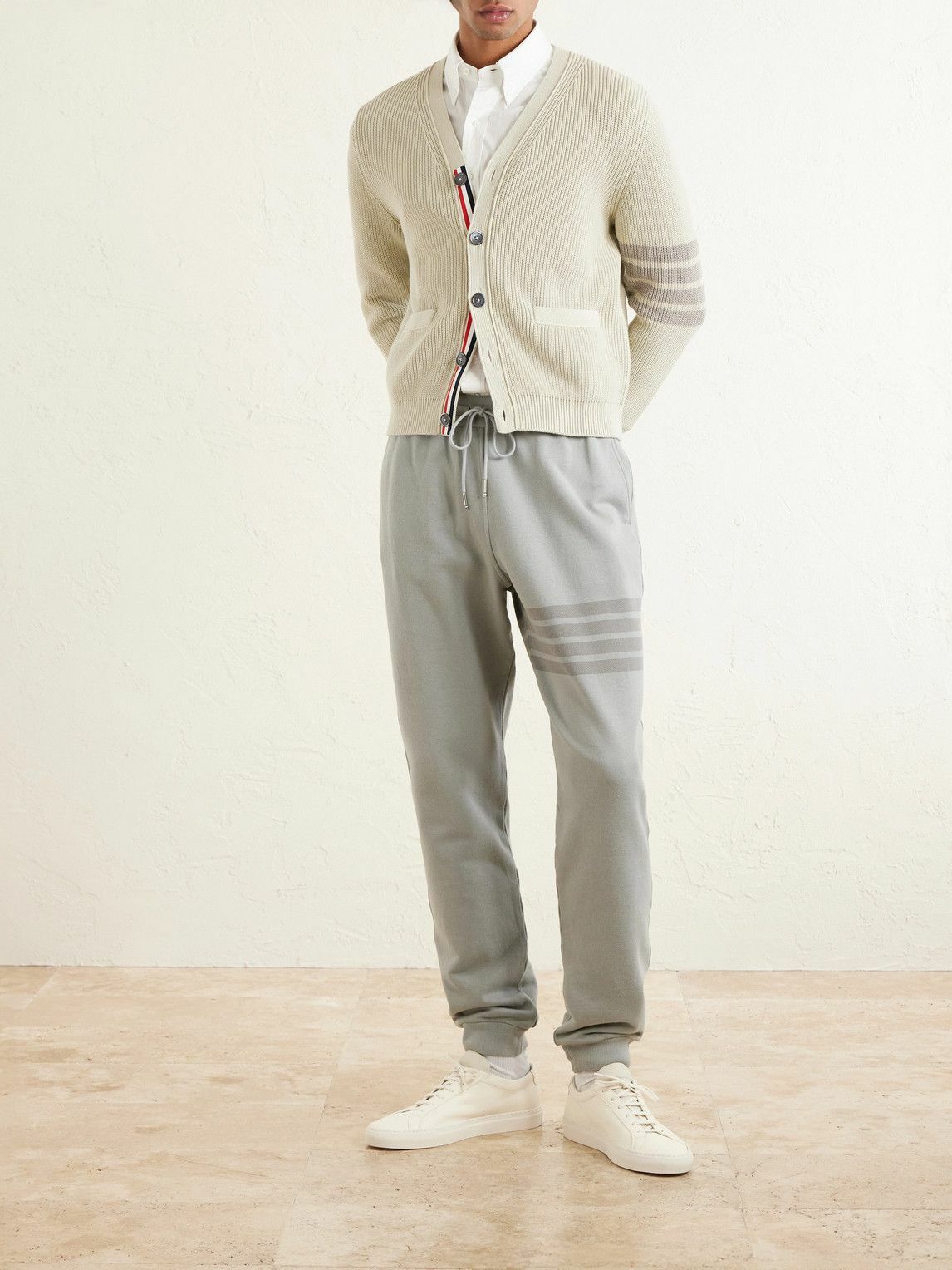 Thom Browne - Straight-Leg Striped Cotton-Jersey Sweatpants - Gray