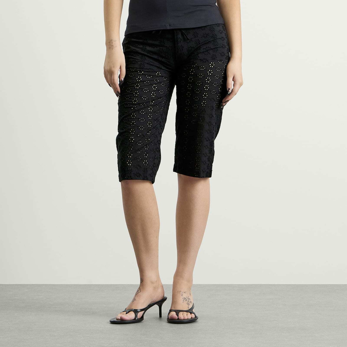 Fruity Booty Women's Broderie Capris in Black