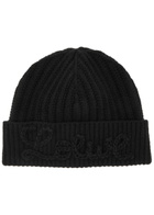 Loewe Logo-appliqué Ribbed Wool Beanie - Black - One Size
