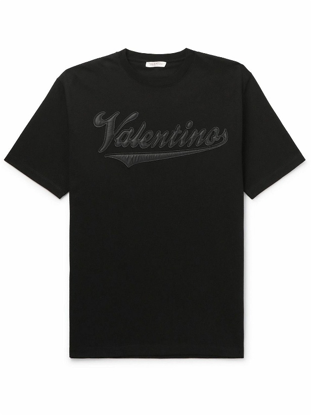 Photo: Valentino - Logo-Appliquéd Cotton-Jersey T-Shirt - Black