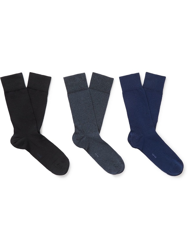 Photo: Falke - Three-Pack Happy Cotton-Blend Socks - Blue