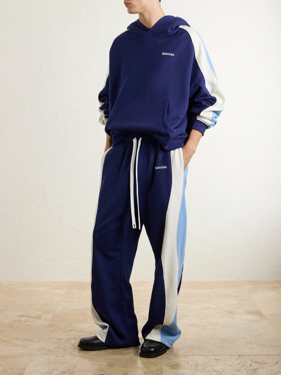 NAHMIAS - Ollie Wide-Leg Striped Cotton-Jersey Sweatpants - Blue
