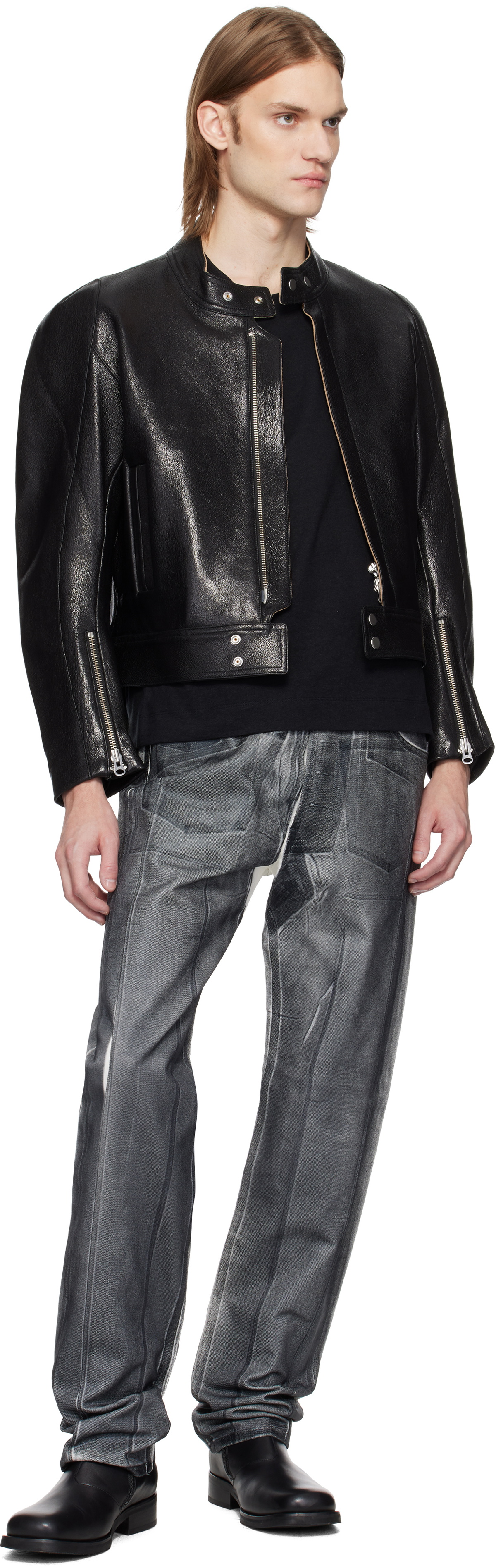 Karmuel Young Black Overprinted Foil Cuboid Jeans