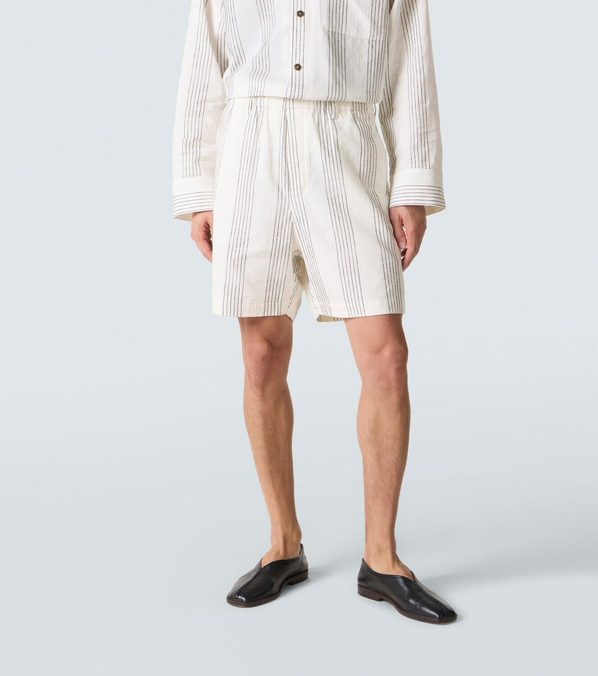 Commas Kantha striped cotton Bermuda shorts