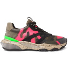 Valentino - Valentino Garavani Bounce Camouflage-Print Leather, Mesh and Suede Sneakers - Pink