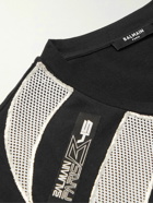 Balmain - Logo-Embroidered Mesh-Trimmed Cotton-Jersey T-Shirt - Black