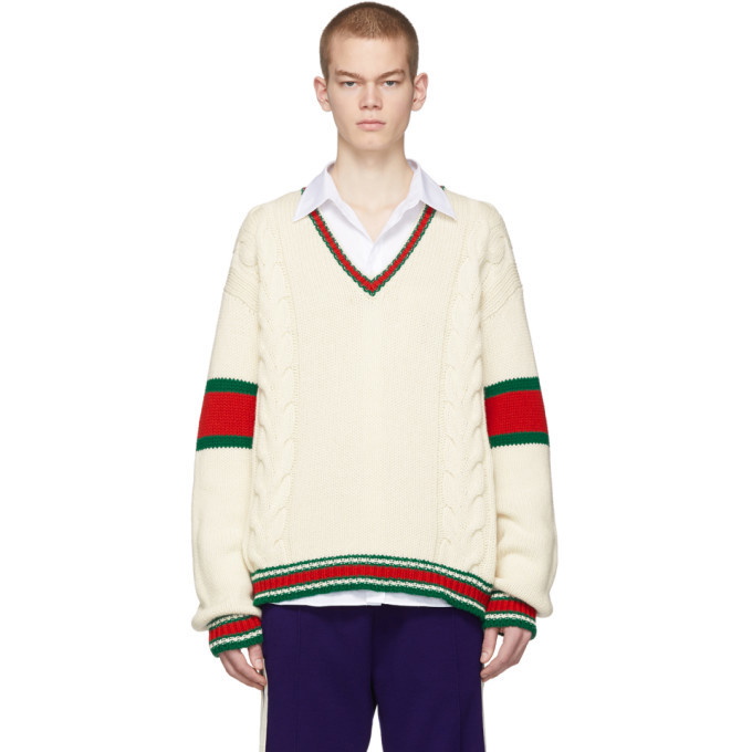 Photo: Gucci Off-White Cable Knit V-Neck Sweater