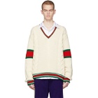 Gucci Off-White Cable Knit V-Neck Sweater