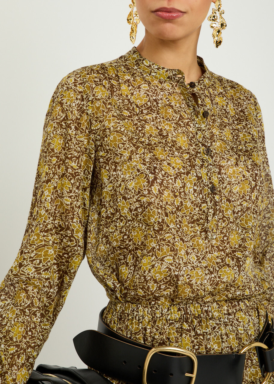 Isabel Marant étoile Maria Floral Cotton Blouse Khaki