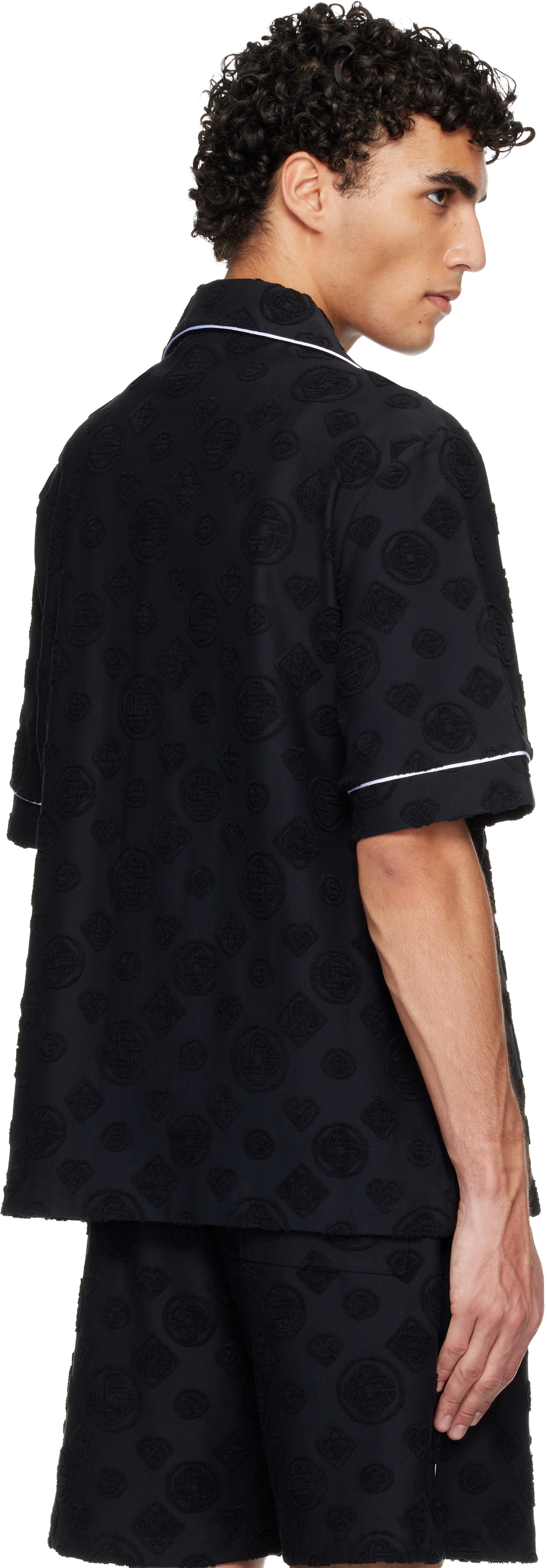 Casablanca Black Towelling Monogram Short Sleeve Shirt
