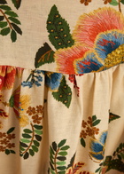 Farm Rio Delicate Garden Printed Linen Midi Skirt Cream