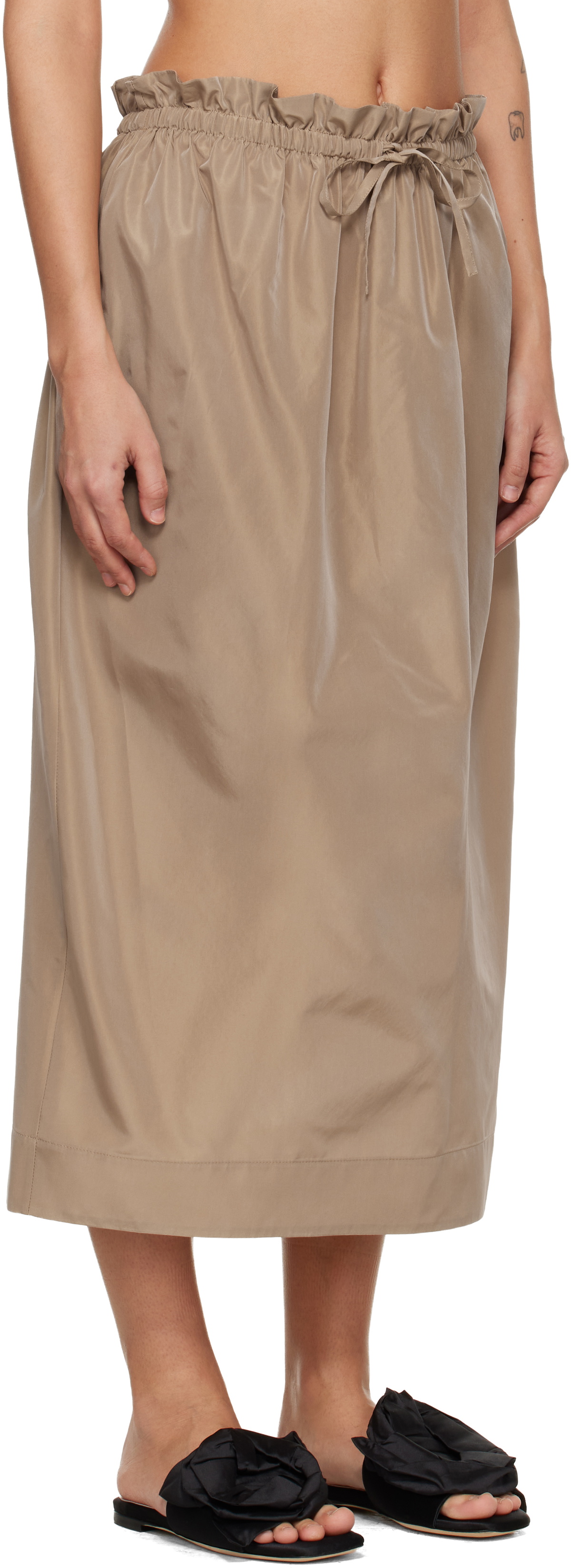 Simone Rocha Tan Gathered Waist Tulip Midi Skirt