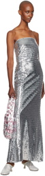 SIMONMILLER Silver Sculpty Strapless Sequin Maxi Dress