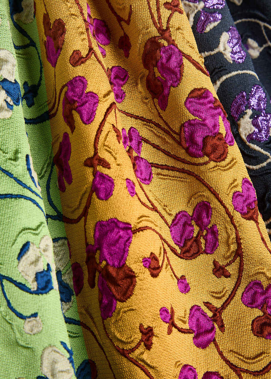 LA Double J Column Floral-jacquard Woven Midi Dress Yellow