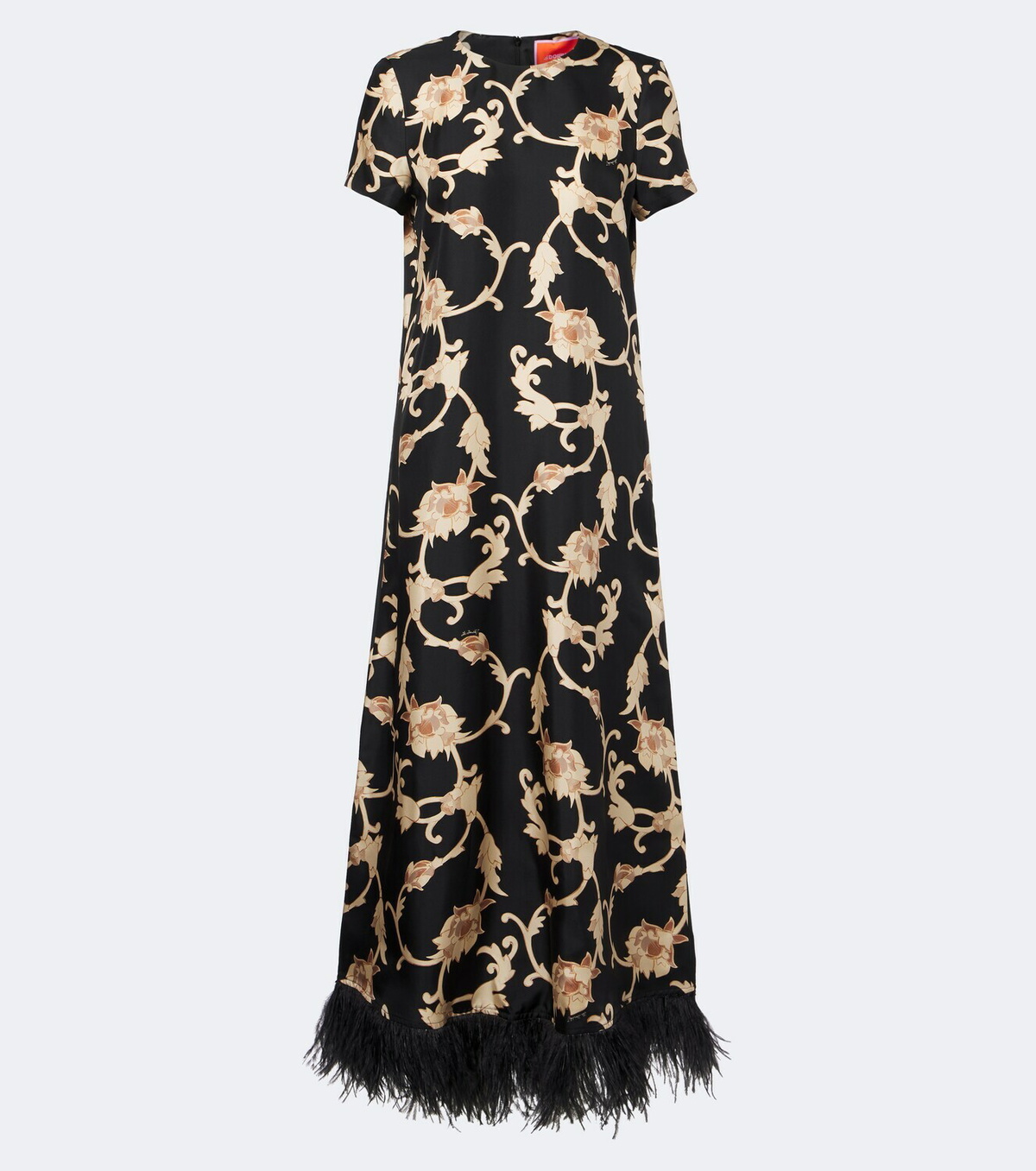 La DoubleJ Buttercup feather-trimmed silk maxi dress