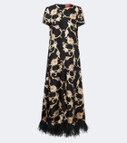 La DoubleJ Buttercup feather-trimmed silk maxi dress