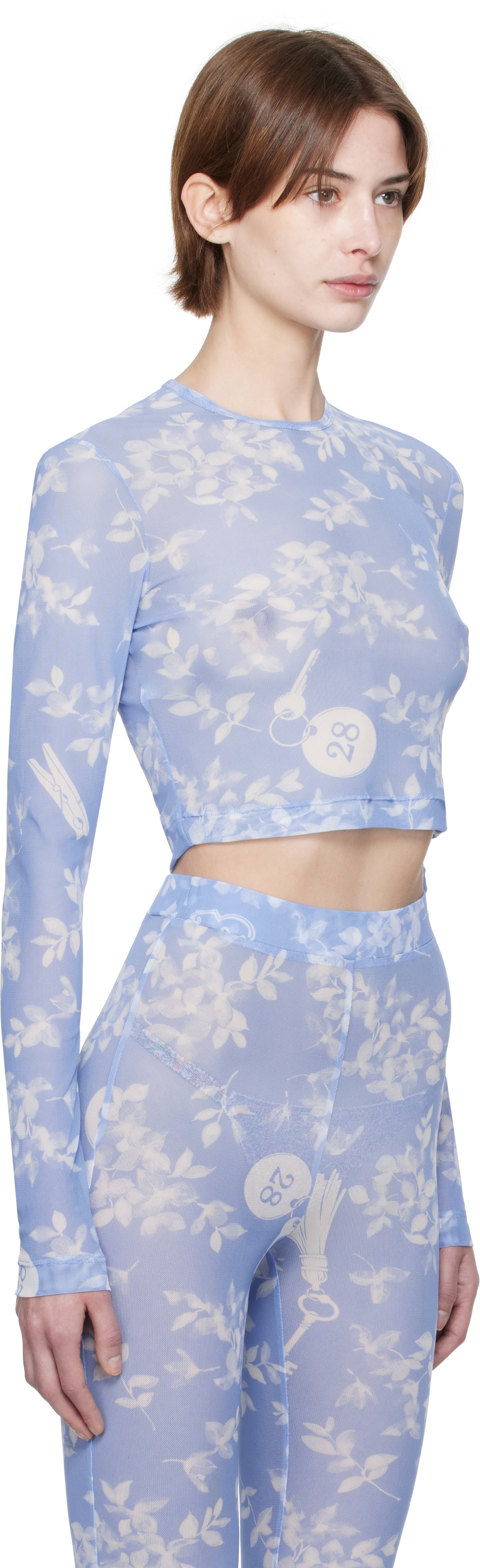Moschino Jeans Blue Floral Print Mesh T-shirt