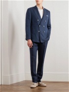Brunello Cucinelli - Double-Breasted Herringbone Linen Suit Jacket - Blue