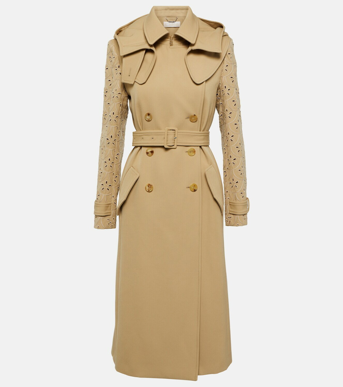 Chloé Broderie anglaise virgin wool trench coat Chloe Chloé Broderie anglaise virgin wool trench coat Chloe