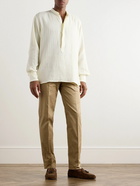 Richard James - Grandad-Collar Cotton-Seersucker Half-Placket Shirt - Neutrals